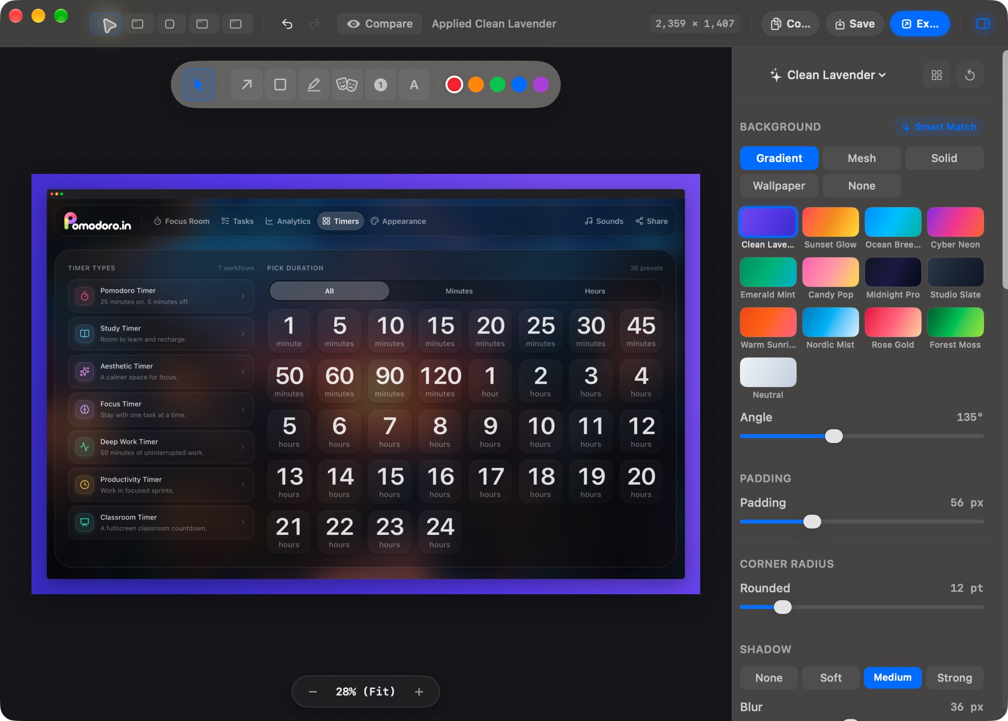 Snipip Studio showing arrow, shape, numbered step, and text tools above a screenshot canvas